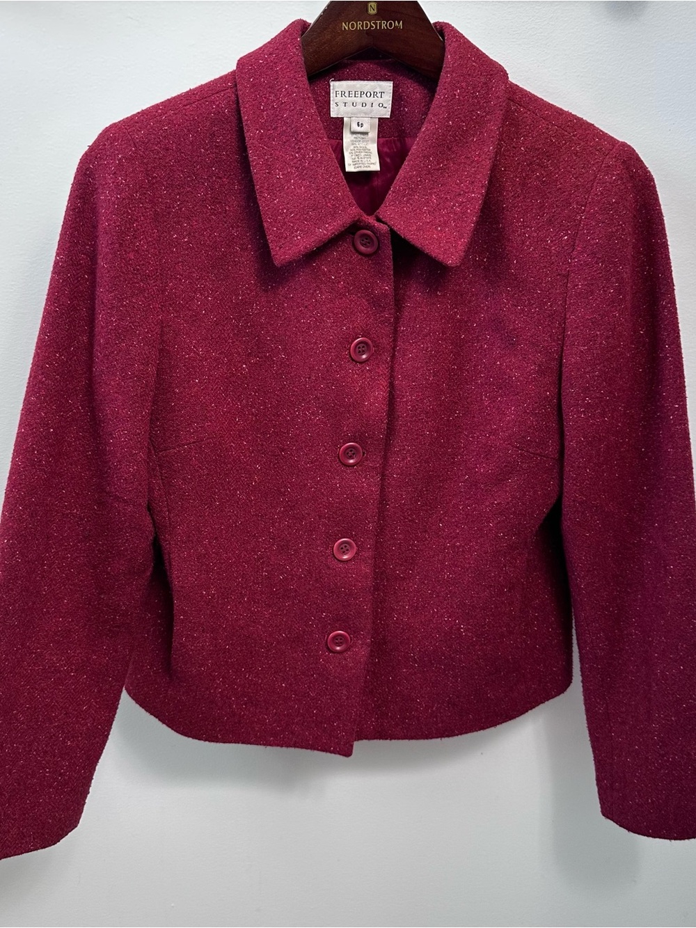 Vintage 1999 Freeport Studio L.L. Bean Pink Wool Blend Tweed Blazer Jacket 6P